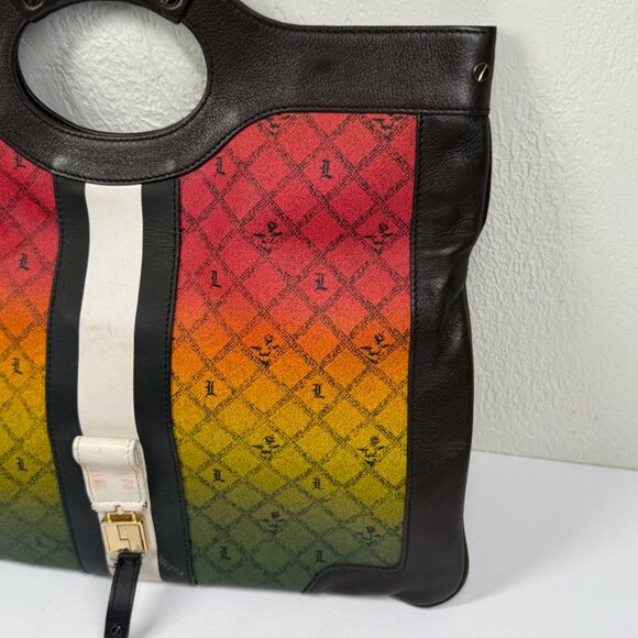 Y2K L.A.M.B. Carlisle Rasta Ombre Foldover Clutch Canvas Leather Trim - Picture 3 of 14